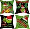 Merry Christmas Decorative Throw Pillow Covers 18x18 Set of 4, Hohoho Xmas Gift Wreath Santa Hat Green Black Porch Outdoor Home Decor, Stink Stank Stunk Winter Holiday Decorations Cushion Case